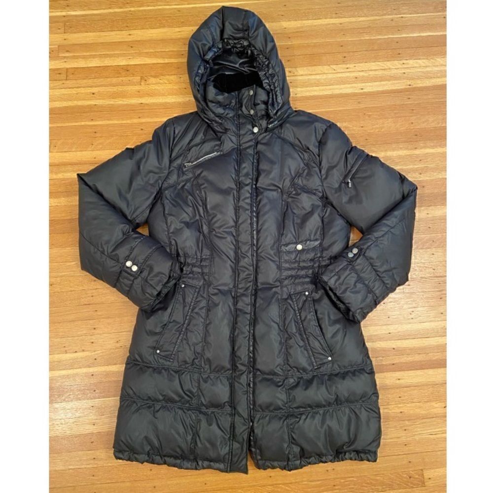 Cole Haan box quilt down puffer black long winter coat